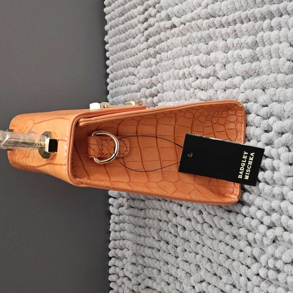 New Badgley Mischka Croco flap over crossbody bag in Orange - Picture 14 of 15